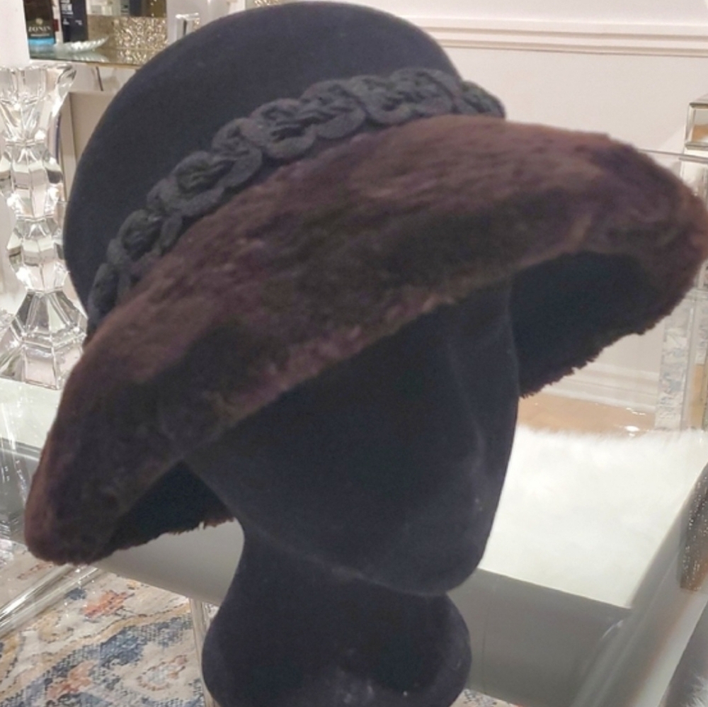 Sheared Beaver Fur & Velvet Safari Brimmed Bucket Hat